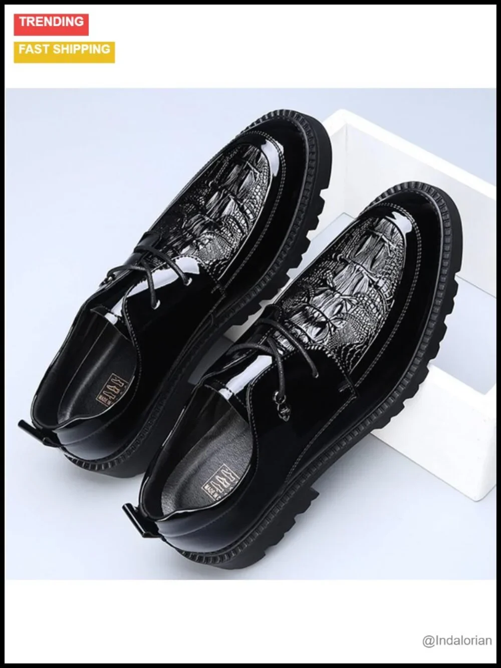 Men's Patent Leather Oxford Shoes Chunky Lug Sole Platform Derby Dress Shoes
